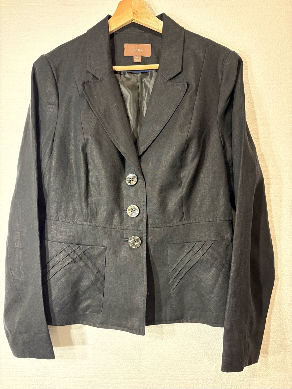 Merona Women's Black Linen Tailored Blazer with Decorative Pocket Stitch size 12